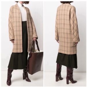Vince Plaid Wool Blend Collarless Long Coat NWT